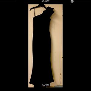 Navy blue elegant evening gown. Small train.